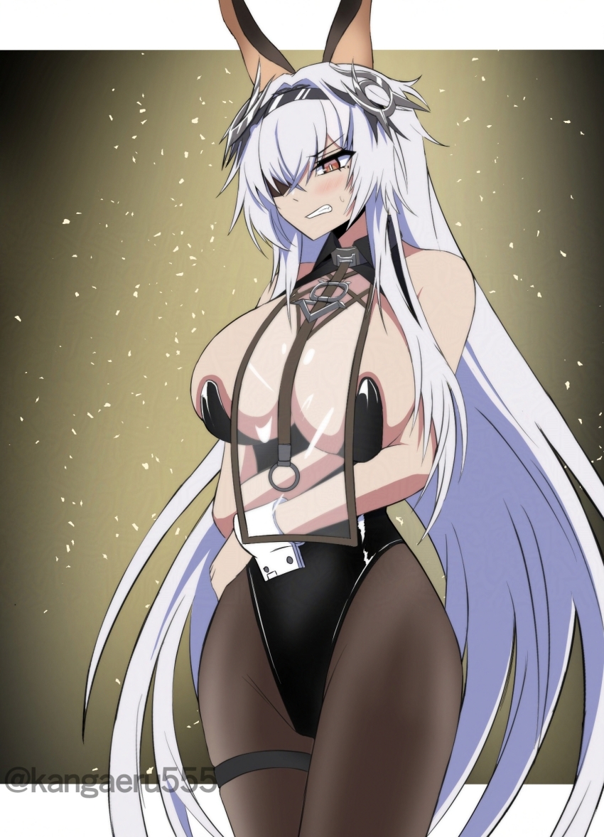 1girl, animal_ears, artist_name, azur_lane, bare_shoulders, black_leotard, black_pantyhose, single_breast_curtain