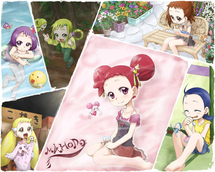 6+girls, asuka_momoko, blonde_hair, blush, brown_hair, casual, child, dodo_(ojamajo_doremi), fujiwara_hazuki, glasses, harukaze_doremi, japanese_clothes, kagiana, kimono, makihatayama_hana, mimi_(ojamajo_doremi), multiple_girls, nini_(ojamajo_doremi), ojamajo_doremi, open_mouth, pao-chan, photo_(medium), photo_(object), red_hair, rere_(ojamajo_doremi), roro_(ojamajo_doremi), segawa_onpu, senoo_aiko, smile, swimsuit, toto_(ojamajo_doremi), yukata