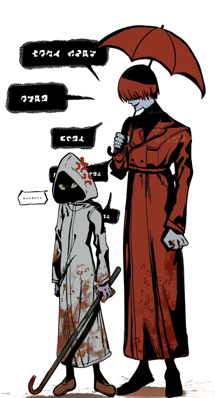 ..., 1boy, 1girl, anger_vein, blood, blood_on_clothes, blood_on_ground, blood_on_hands