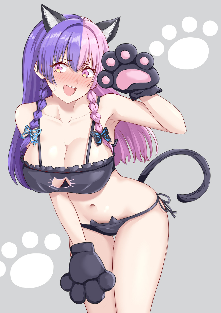 1girl, 2.5_jigen_no_ririsa, 753_(2.5_jigen_no_ririsa), animal_ears, armpits, blue_hair, blush, braid