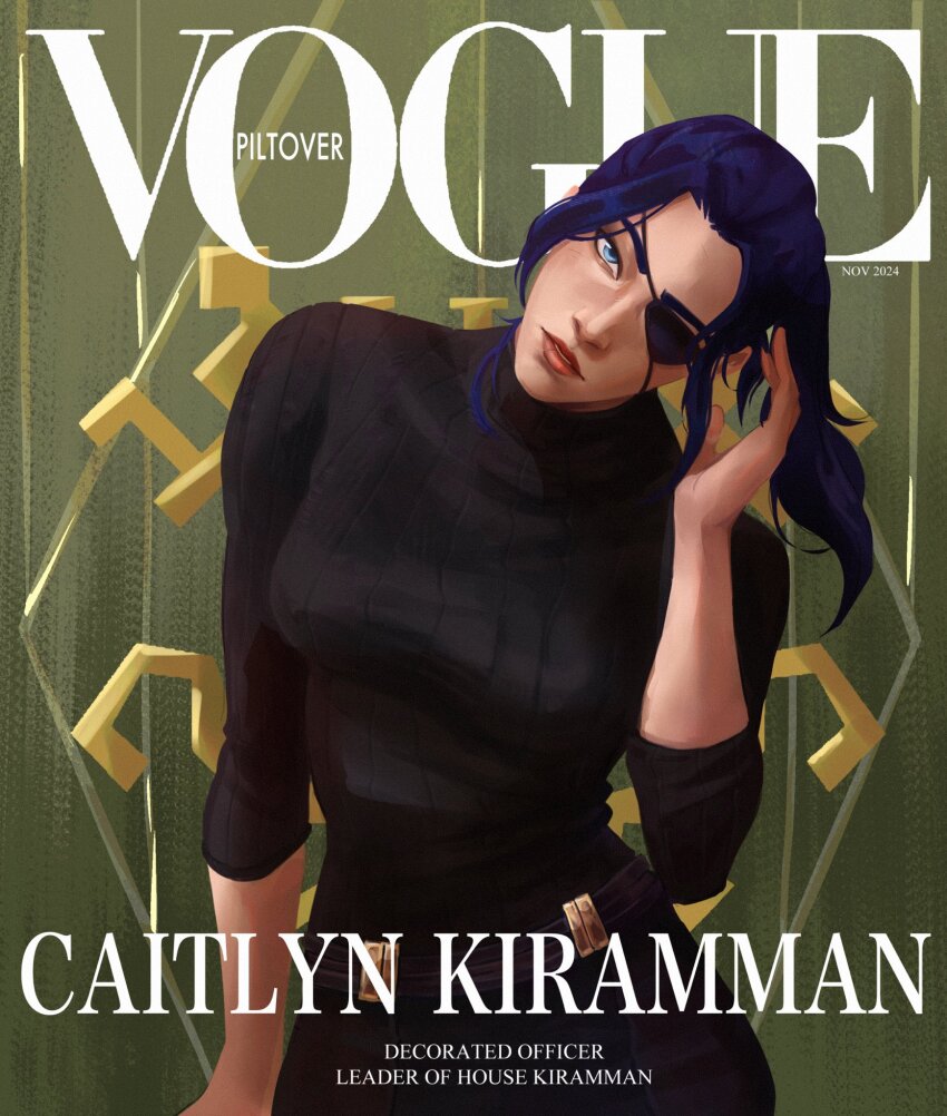 arcane:_league_of_legends, arcane_caitlyn, belt, blue_hair, breasts, brown_belt, caitlyn_(league_of_legends), character_name