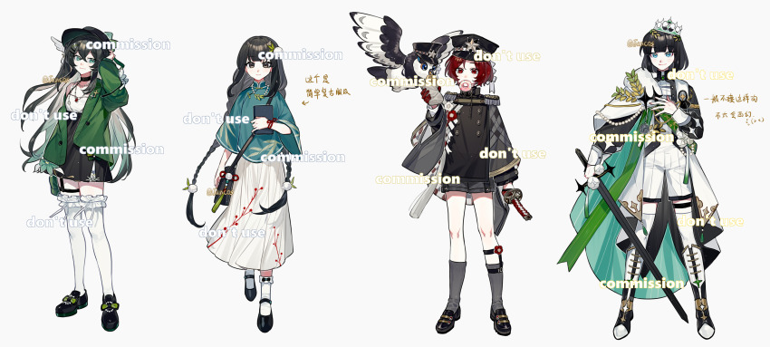 2boys, 2girls, a-junk, absurdres, bad_source, bag, belt, bird