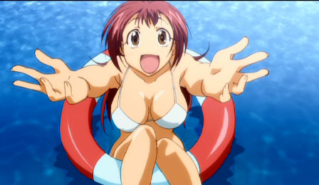 00s, 1girl, afloat, amaenaideyo!!, anime_screenshot, bikini, breasts, brown_eyes