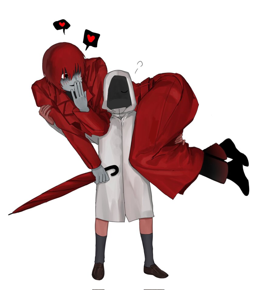 1boy, 1girl, blush, carrying, coat, commentary_request, covering_own_mouth, fireman's_carry