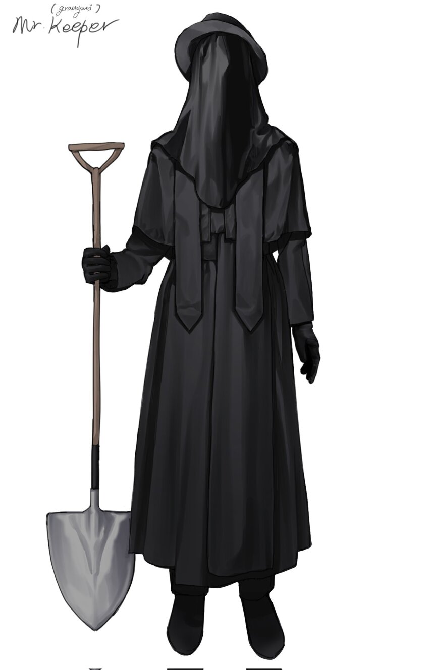 1boy, black_gloves, black_robe, black_veil, cassock, commentary_request, full_body, gloves
