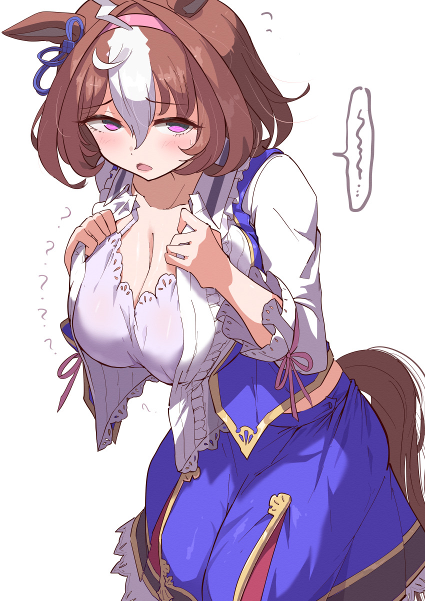 1girl, :3, absurdres, ahoge, animal_ears, between_breasts, blush, breasts