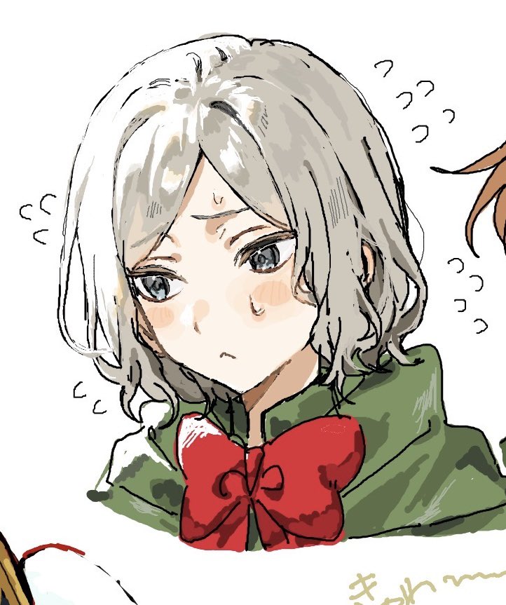 1boy, averting_eyes, bow, bowtie, cloak, commentary, cropped, cropped_shoulders