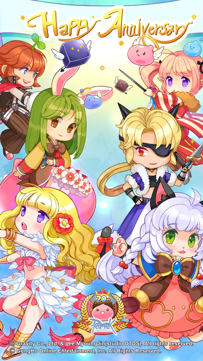 2boys, 4girls, :3, ahoge, angeling, animal_ears, anniversary, archangeling