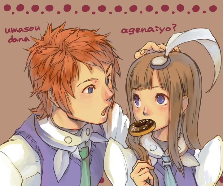 1boy, 1girl, bad_id, bad_pixiv_id, blue_eyes, brother_and_sister, brown_background, brown_hair