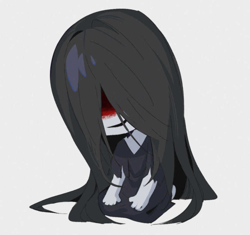 1boy, black_hair, black_kimono, blood, blood_on_face, chibi, full_body, grey_background