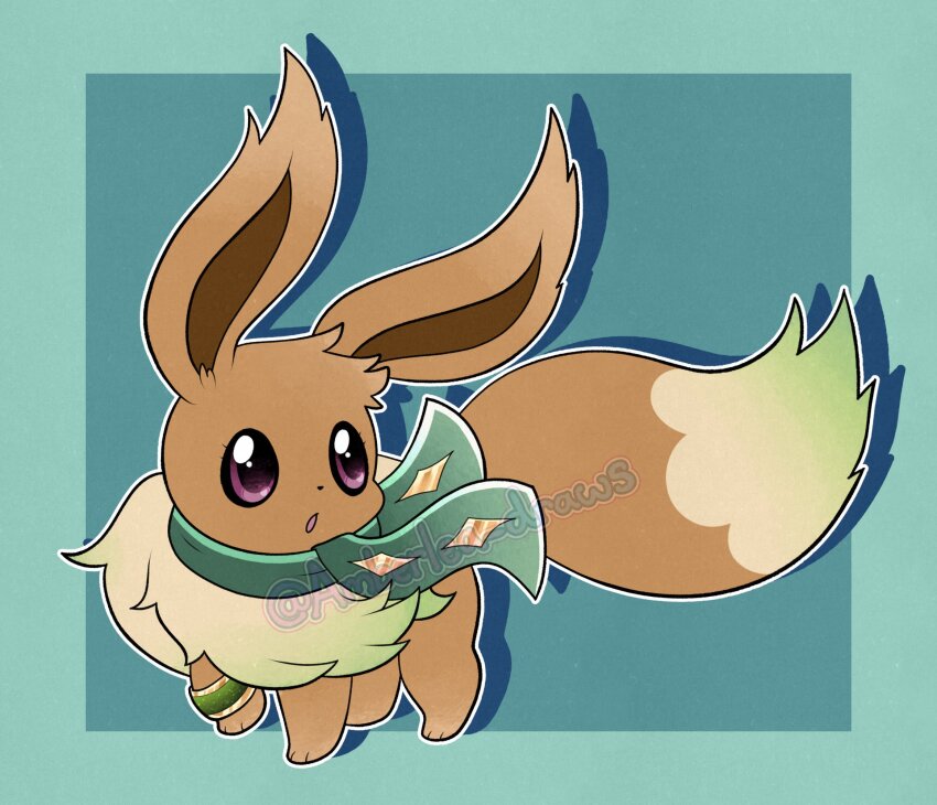 :o, amberlea, animal_focus, animal_hands, blue_background, brown_fur, eevee, full_body