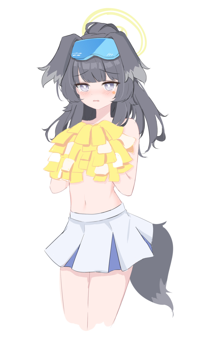 1girl, absurdres, animal_ears, black_hair, blue_archive, blunt_bangs, blush, cheerleader