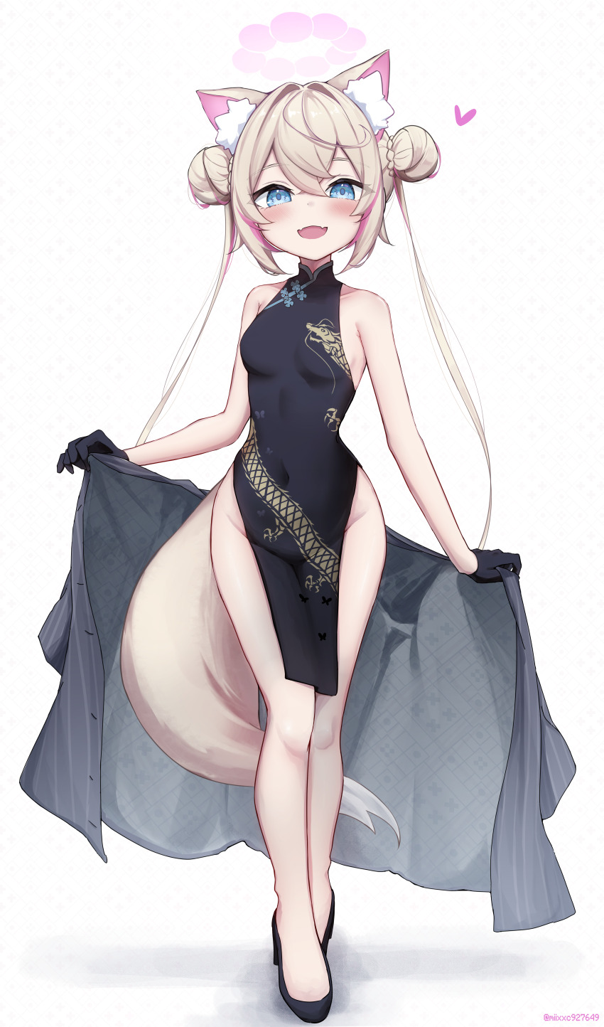 1girl, :d, absurdres, animal_ear_fluff, animal_ears, bare_arms, bare_legs, bare_shoulders