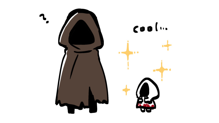 1boy, 1girl, adashino_adami, axe, blood, blood_on_clothes, brown_cloak, chibi