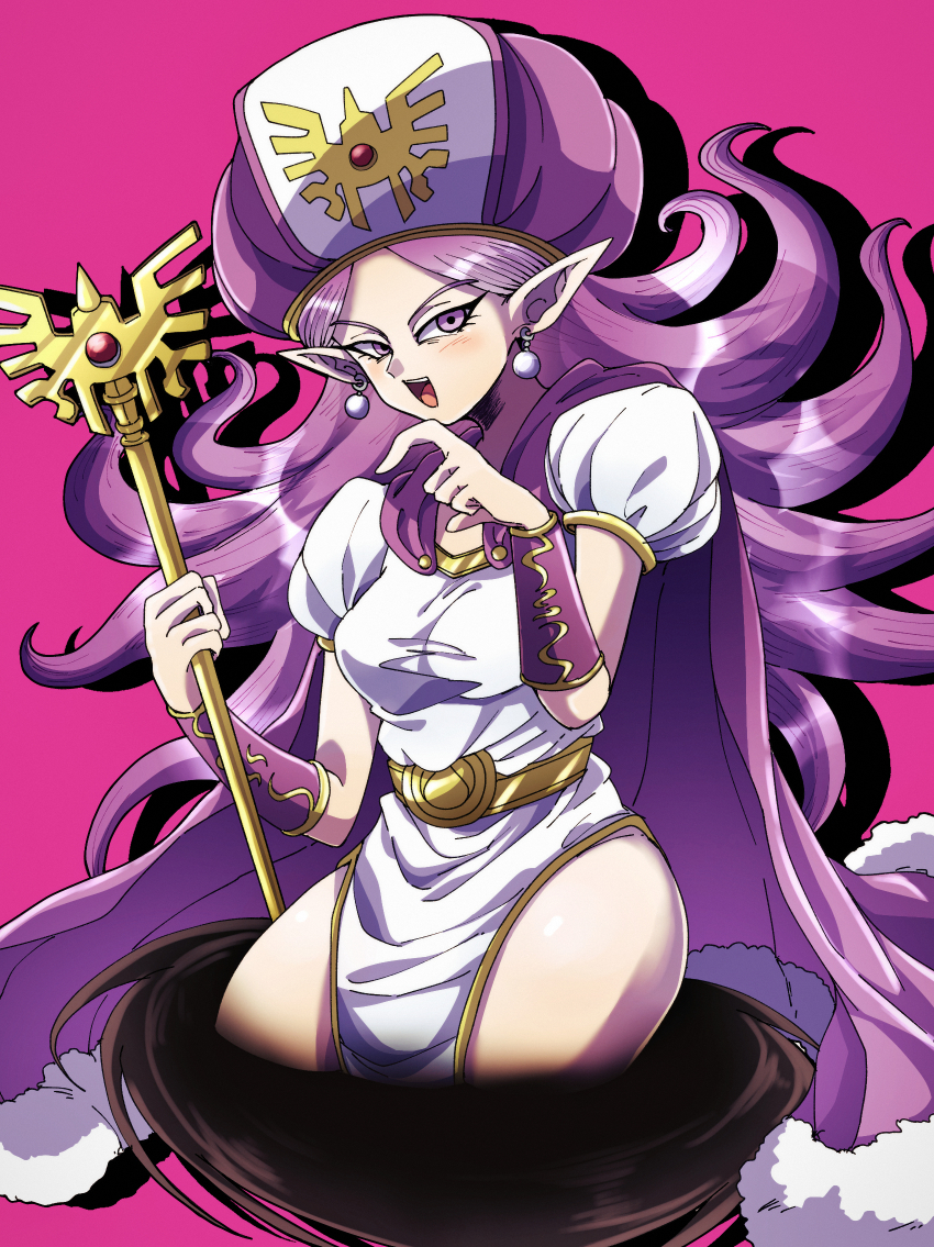 1girl, bracer, breasts, cape, colored_skin, commentary_request, cowboy_shot, dragon_quest