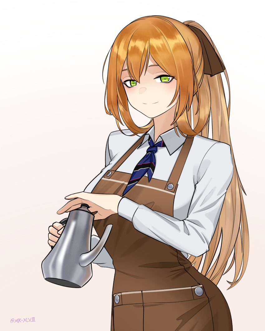 1girl, absurdres, apron, artist_name, blue_neckerchief, brown_apron, brown_ribbon, chinese_commentary