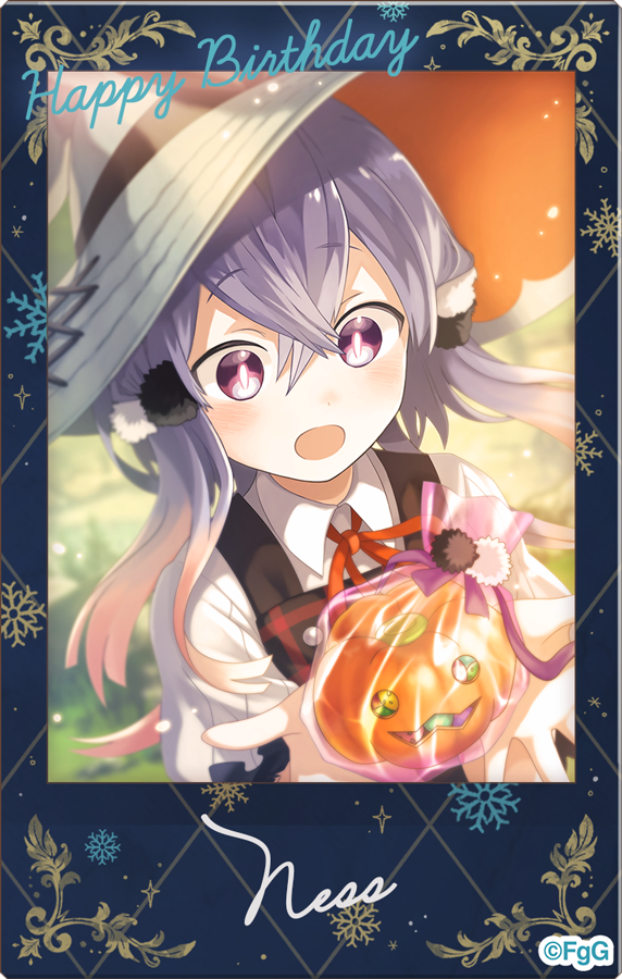 1girl, :o, character_name, collared_shirt, commentary_request, copyright_notice, crossed_bangs, g-row