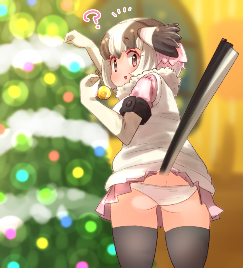 1girl, bird_girl, bird_tail, cardigan, christmas, christmas_ornaments, christmas_tree, coroha