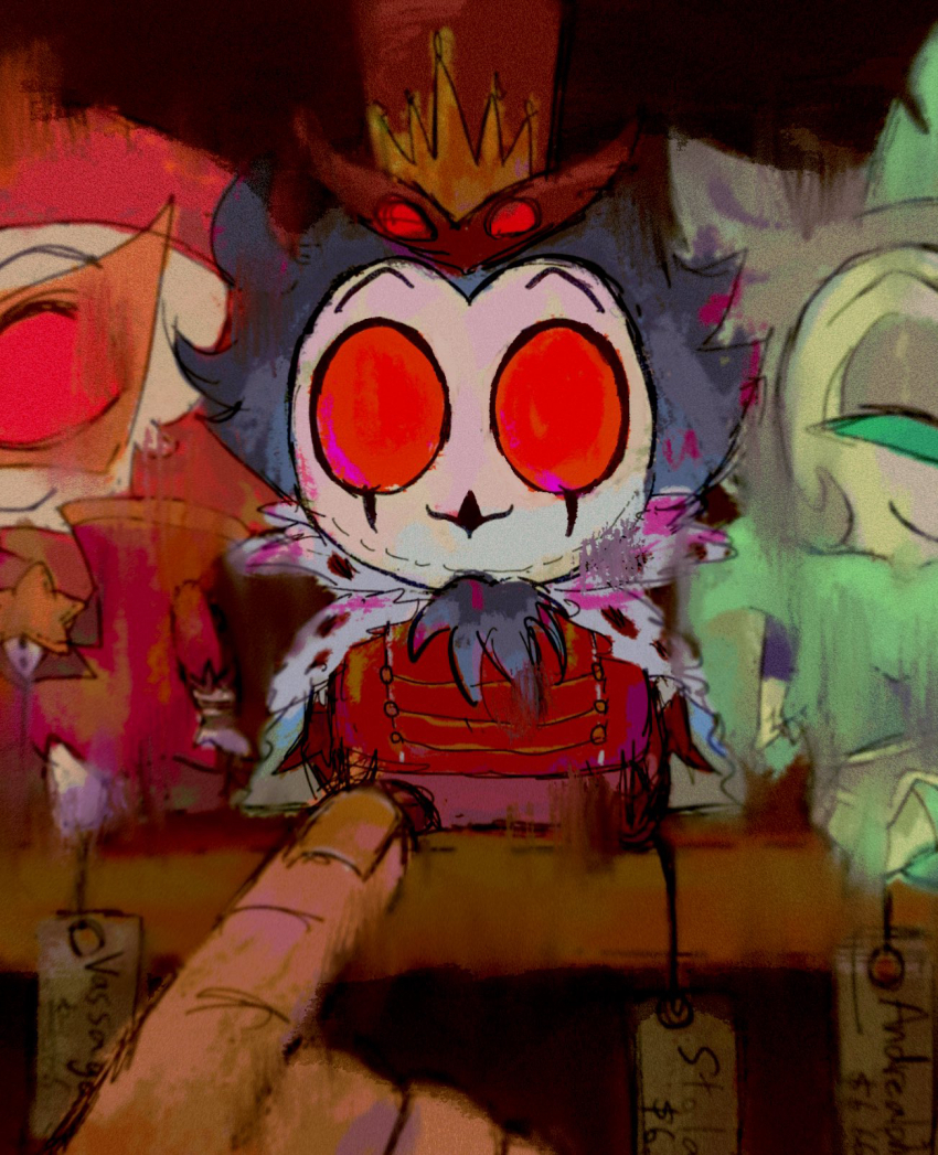 3boys, andrealphus_(helluva_boss), bird, bird_boy, blue_eyes, blue_feathers, demon_boy, extra_eyes, feathers, grey_feathers, hellaverse, helluva_boss, highres, multiple_boys, owl, owl_boy, red_eyes, red_feathers, rzps3455, sitting, stolas_(helluva_boss), vassago_(helluva_boss)