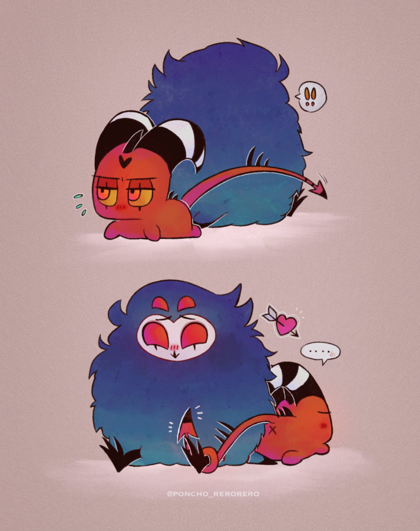 2boys, bird, bird_boy, blitzo_(helluva_boss), colored_skin, demon_boy, demon_horns, demon_tail