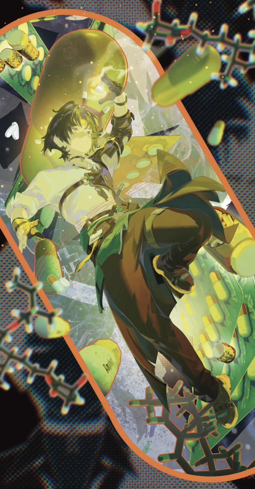 1boy, absurdres, asaba_harumasa, black_footwear, black_gloves, black_hair, black_pants, closed_mouth