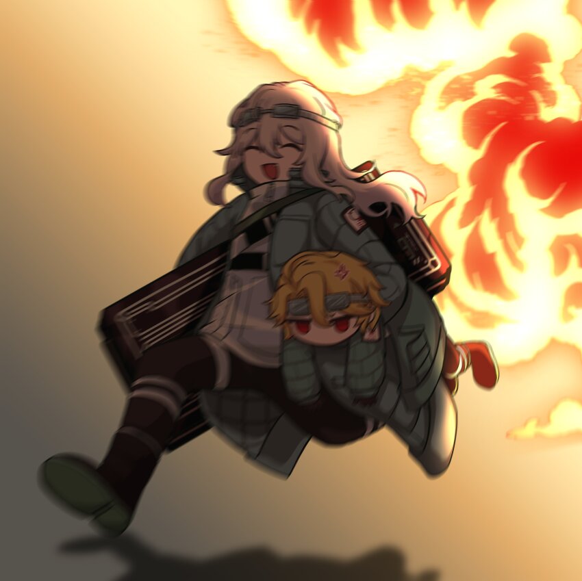 1boy, 1girl, absurdres, anger_vein, aqua_coat, bag, black_footwear, black_gloves