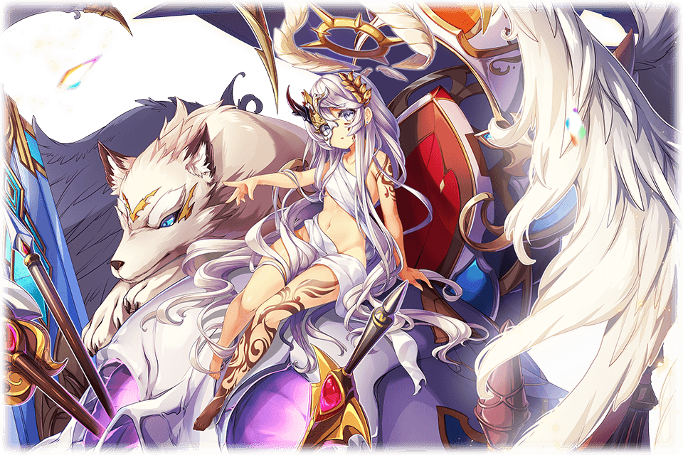 1girl, arm_tattoo, artist_request, breasts, earrings, facial_tattoo, full_body, grey_eyes, half_mask, halo, jewelry, kamihime_project, leg_tattoo, long_hair, mask, navel, och_(kamihime_project), official_art, open_mouth, sitting, skull, sword, tattoo, third-party_source, transparent_background, weapon, white_hair, wolf