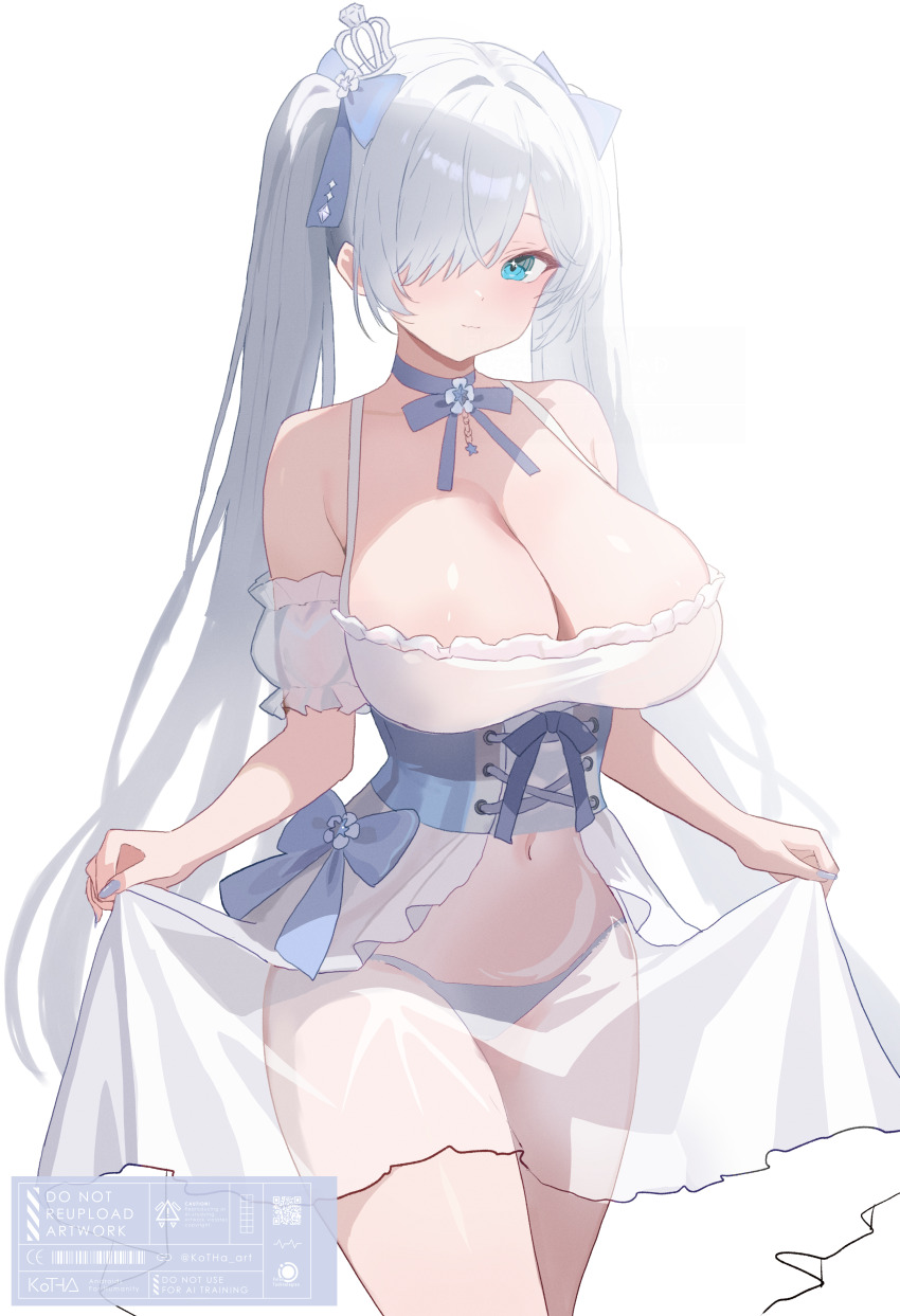 1girl, absurdres, bare_shoulders, blue_eyes, breasts, cinderella_(glass_princess)_(nikke), cinderella_(nikke), cleavage