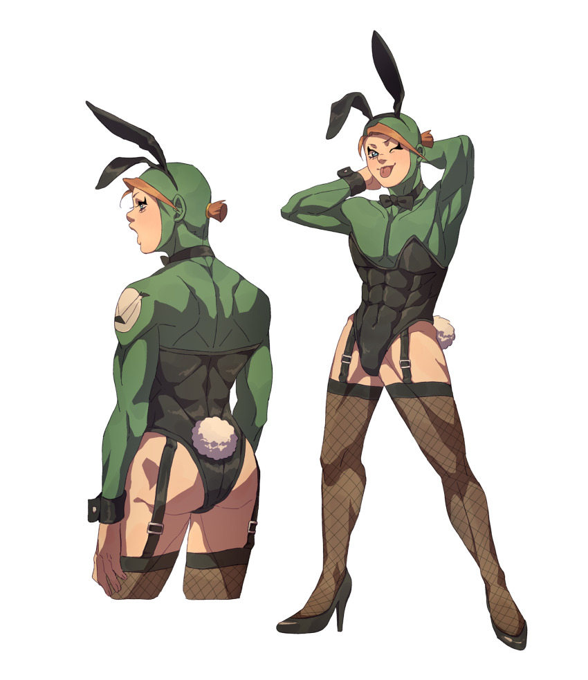 1boy, absurdres, animal_ears, bodysuit, bow, bowtie, brown_thighhighs, fake_animal_ears