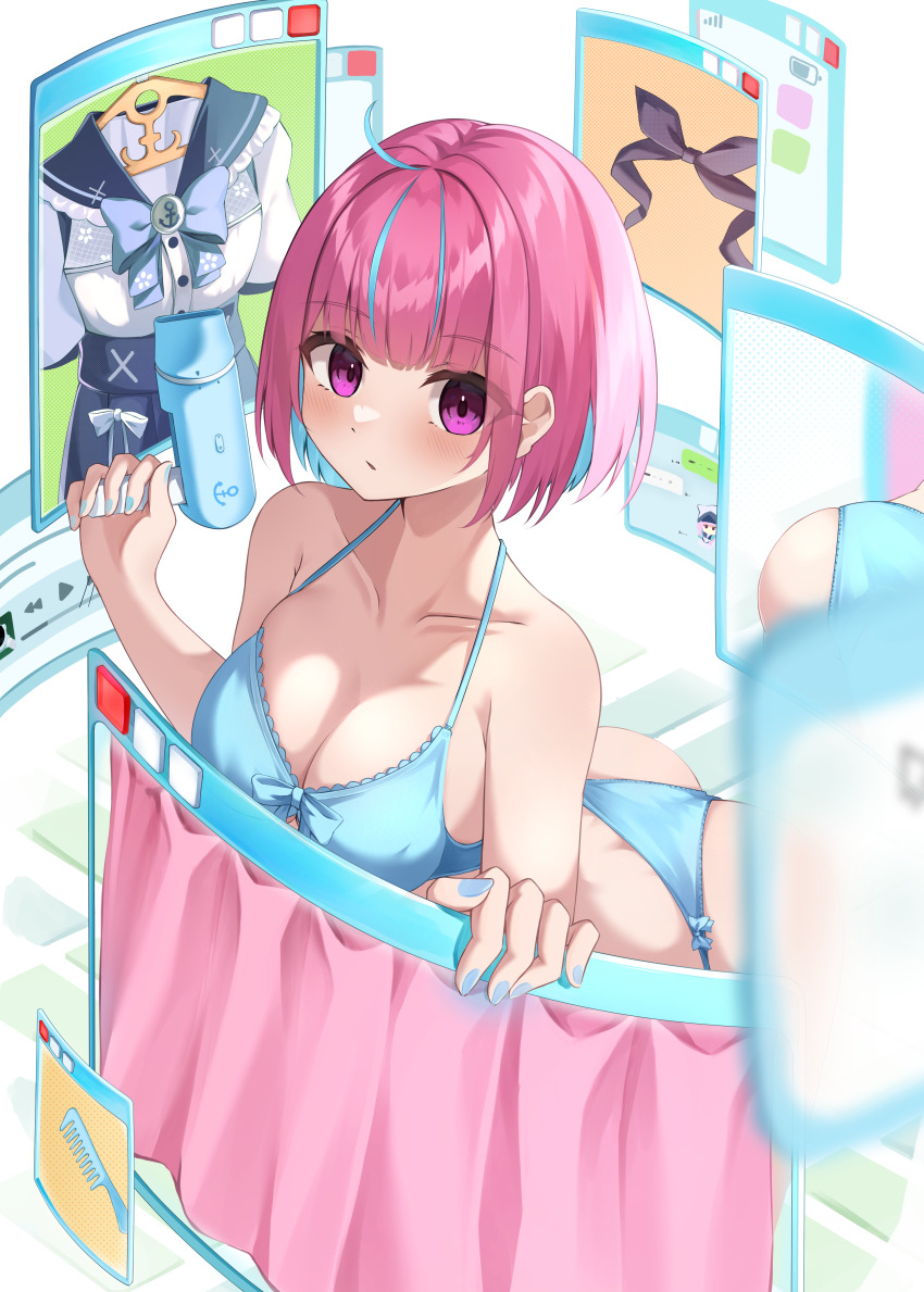 1girl, absurdres, ahoge, alternate_costume, alternate_hairstyle, anchor_print, ass, black_ribbon