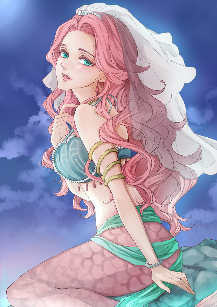 1girl, absurdres, aqua_bra, aqua_eyes, armlet, banirario, bead_bracelet, bead_necklace