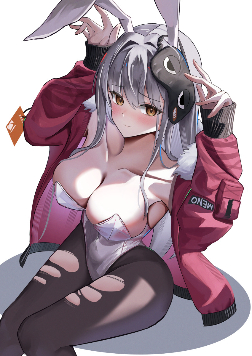 1girl, absurdres, alternate_costume, animal_ears, breasts, covered_navel, fake_animal_ears, frima_(nikke)