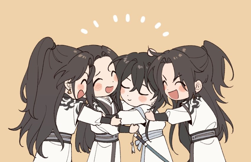 4boys, baek_eon, bibi_(p_pp8888), blush, brown_hair, chibi, chinese_clothes, closed_eyes