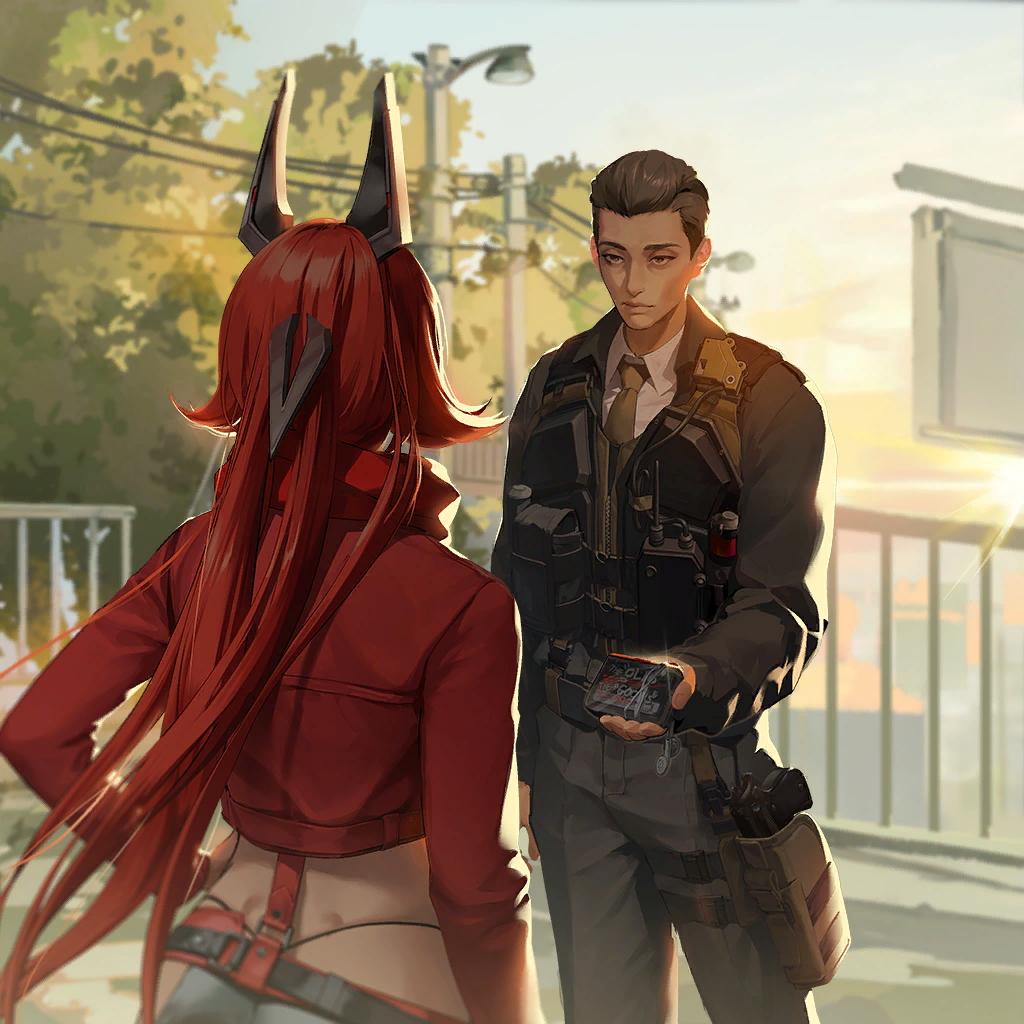 1boy, 1girl, antenna_hair, arm_support, black_horns, black_jacket, black_pants, breasts