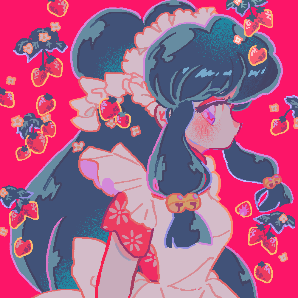 1girl, blush, china_dress, chinese_clothes, double_bun, dress, food, fruit