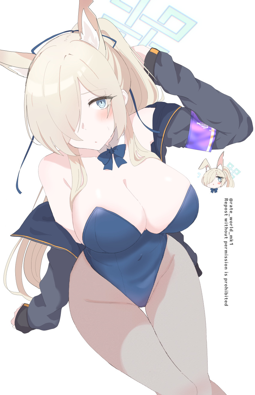 1girl, absurdres, animal_ear_fluff, animal_ears, black_jacket, blonde_hair, blue_archive, blue_eyes