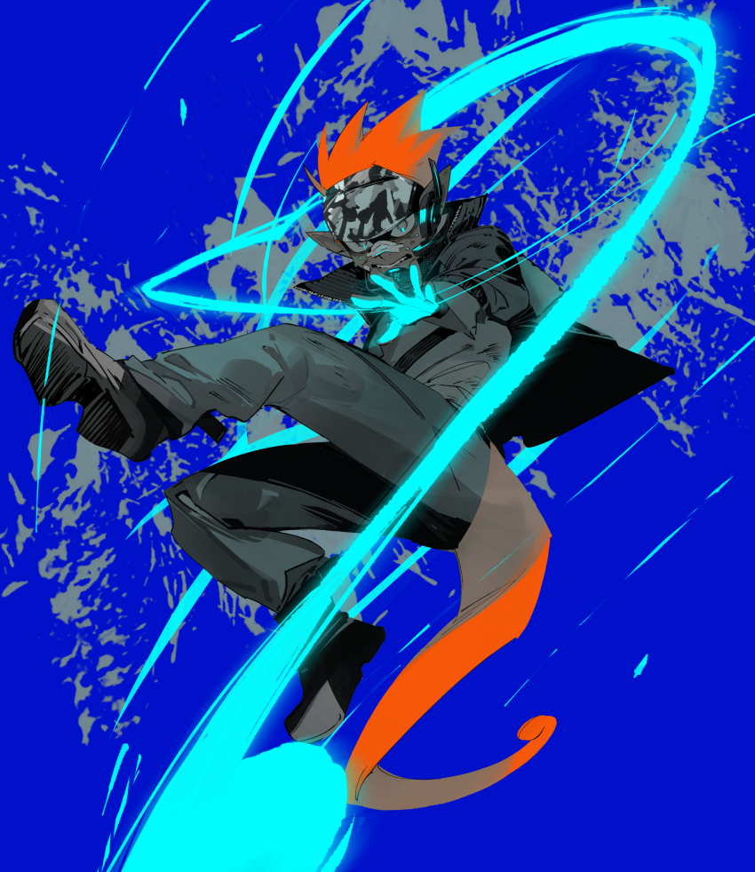 1boy, arknights, bandage_on_nose, camouflage_hairband, commentary, ethan_(arknights), ethan_(infiltrator)_(arknights), full_body