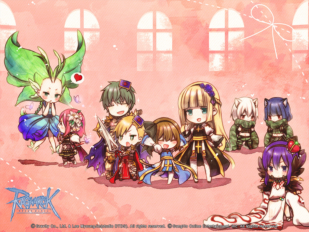 +_+, 3boys, 6+girls, animal_ears, arch_bishop_(ragnarok_online), argyle_clothes, argyle_dress, armor
