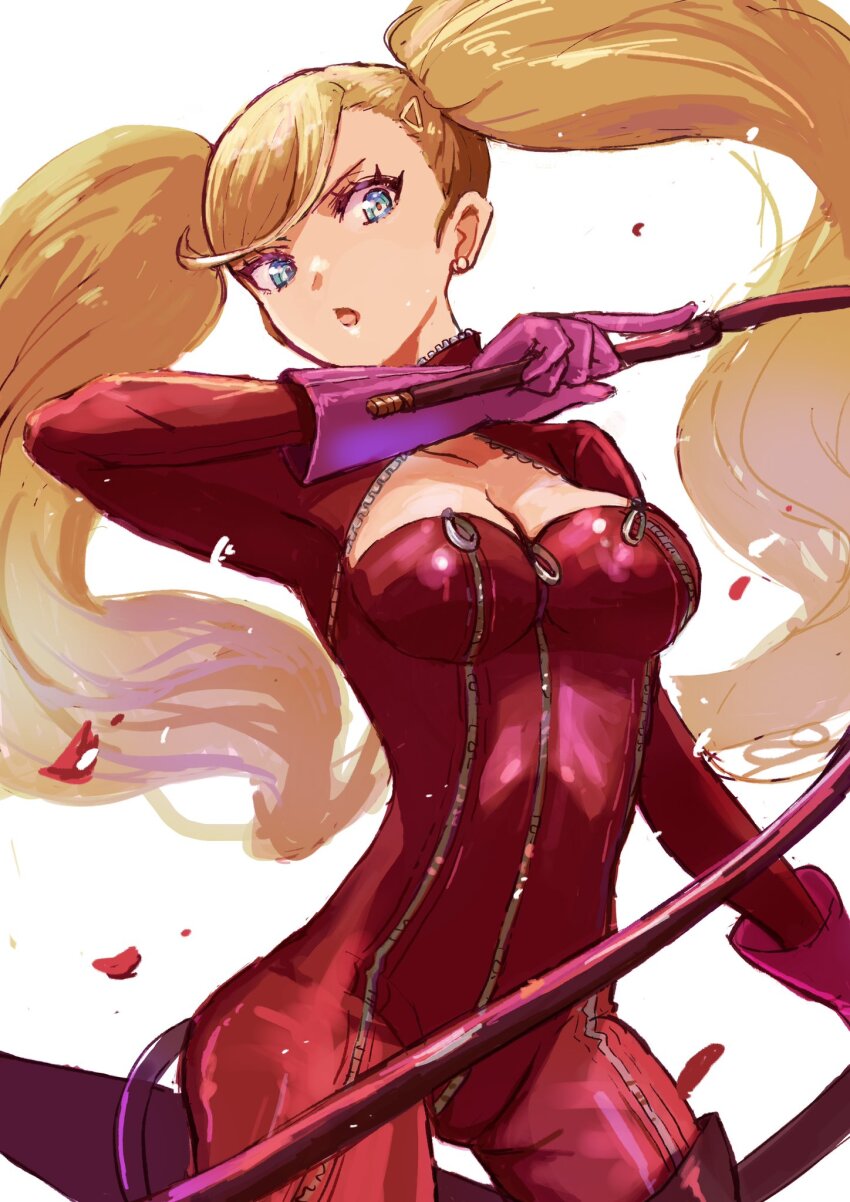 1girl, blonde_hair, blue_eyes, bodysuit, breasts, cleavage, cleavage_cutout, clothing_cutout