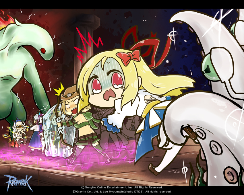 4boys, 4girls, animal, animal_on_head, arch_bishop_(ragnarok_online), back, bikini, bird