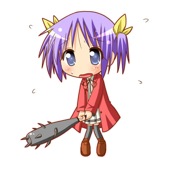 1girl, blush, bokusatsu_tenshi_dokuro-chan, club, club_(weapon), cosplay, crossover, dokuro_(cosplay)