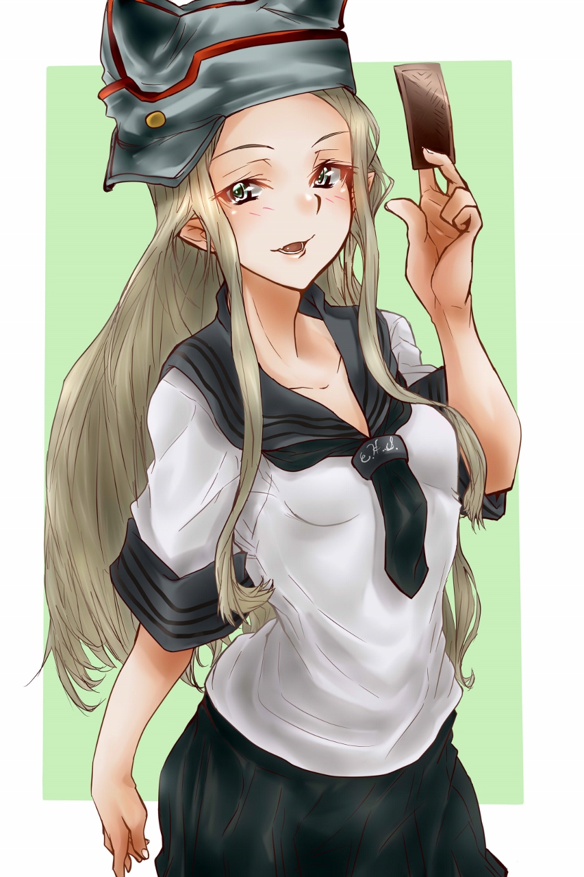 1girl, black_skirt, blue_hat, card, count_school_uniform, girls_und_panzer, girls_und_panzer_momi_no_ki_to_tetsu_no_hane_no_majo, grey_eyes