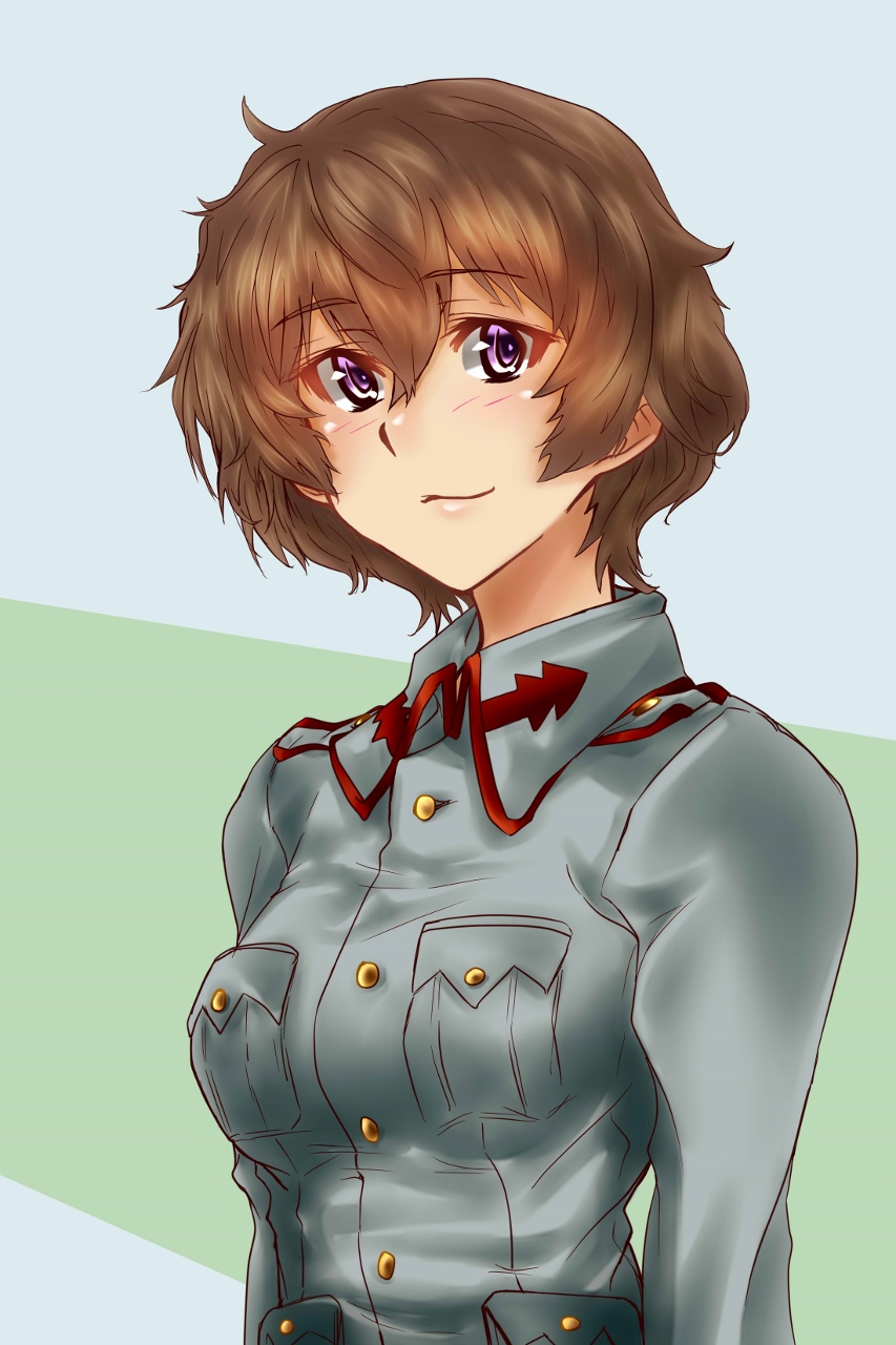 1girl, blue_jacket, breasts, brown_hair, count_military_uniform, girls_und_panzer, girls_und_panzer_momi_no_ki_to_tetsu_no_hane_no_majo, highres