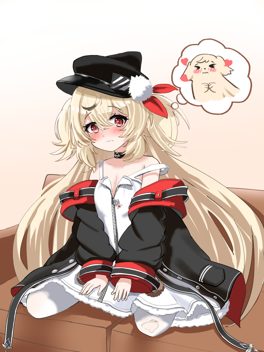 1girl, absurdres, azur_lane, black_choker, black_hair, black_hat, black_jacket, blonde_hair