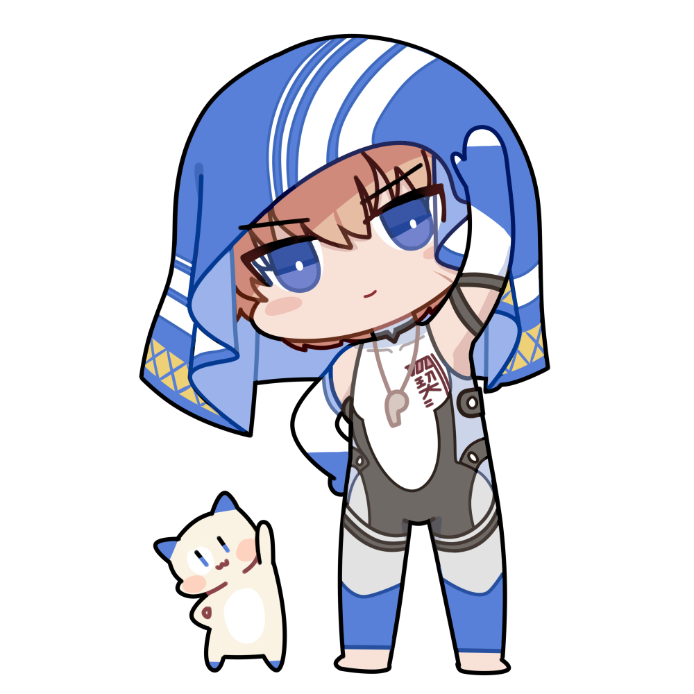 1boy, arm_up, blue_eyes, bright_pupils, cat, chibi, chibi_only, chinese_commentary