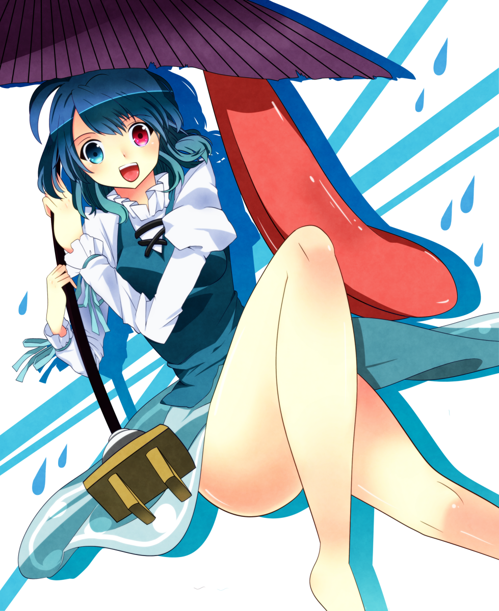 1girl, bajinappo, bare_legs, barefoot, blue_eyes, blue_hair, dress, female_focus
