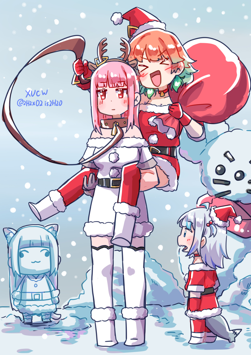 absurdres, alternate_costume, animal_ears, blush, boots, breasts, cat_ears, christmas