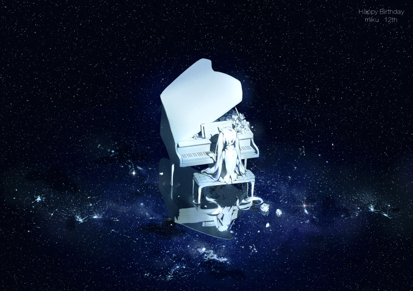 1girl, absurdly_long_hair, bare_shoulders, blue_theme, character_name, chinese_commentary, collared_shirt, commentary_request