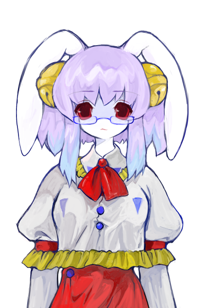 1girl, animal_ears, bell, breasts, colored_skin, glasses, hair_bell, hair_ornament