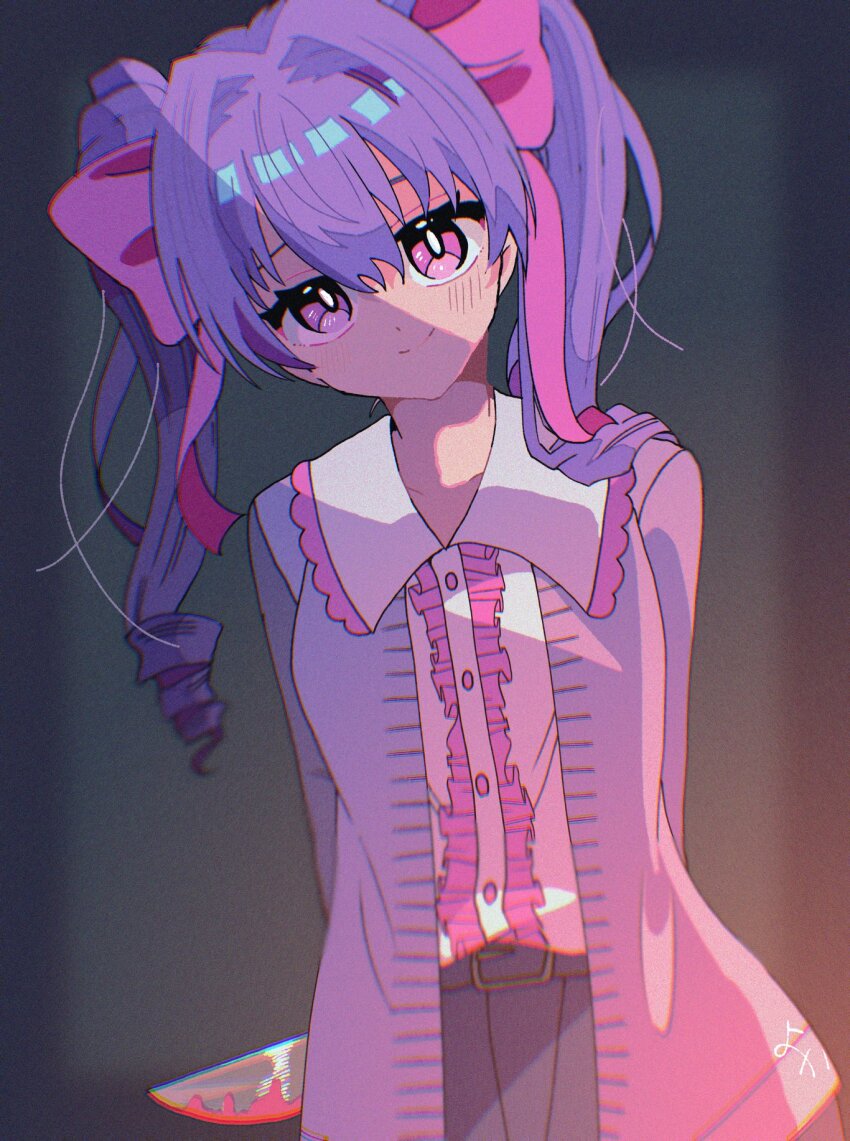 1girl, artist_name, belt, belt_buckle, black_belt, black_skirt, blood, bloody_knife